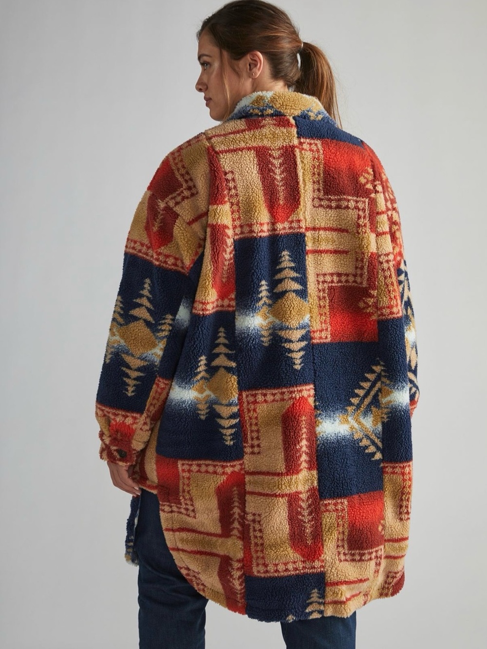 Anthropologie Pilcro Shetpa Duster Jacket Size Medium Red paterrn $169.95 - Picture 2 of 8